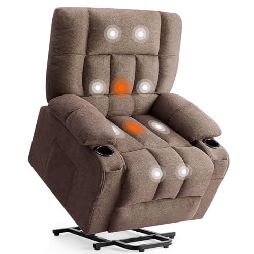 Sweetcrispy Recliner Chair with Vibrating Massage and Heating, Home Theater Seating with Lumbar Support, Adjustable Electric Power Lift Chairs with Cup Holders Remote Control for Living Room, Brown