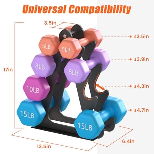 4-Tier Dumbbell Rack for 1-15 lb Weights (Dumbbell Rack Stand Only) Holds 5 Pairs Space-Saving Sturdy A-Frame Stand for Home Gym, Weight Rack for Women's Dumbbell Set 7