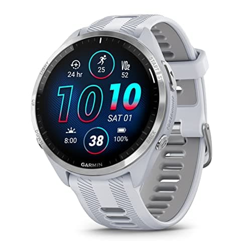Wearable4U - Garmin Forerunner 965 Premium GPS Running and Triathlon 47mm Smartwatch with AMOLED Touchscreen Display, Titanium Bezel with Whitestone Silicone Band with White Earbuds Bundle 5