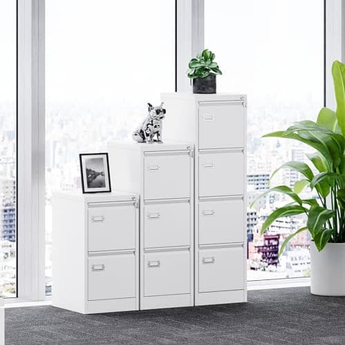 MIIIKO 4 Drawer File Cabinet, White Vertical Filing Cabinets with Lock, Home Office File Folders Storage Cabinet for Letter Legal A4 File Size 6