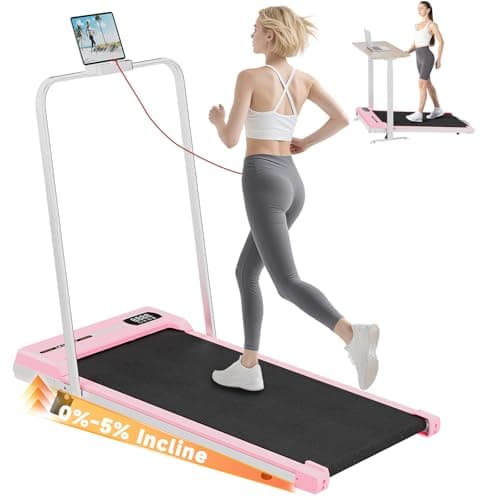 HomeFitnessCode Incline Walking Pad with Handle Bar, Folding Treadmill Foldable Portable Under Desk for Home Office, Ultra Quiet <45dB, Safety Lock, 300+ LB Capacity, Pink