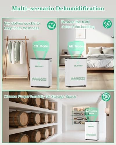 AIRJOWSET Dehumidifiers 50 Pints 4500 Sq.Ft, Basement Dehumidifier 0.66 Gallon Water Tank with Drain Hose and 24H Timer Adjustable Humidity, Dehumidifier for Home Basement Bedroom Bathroom 5