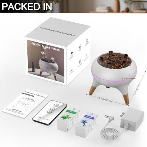 Morbou Essential Oil Diffuser Jellyfish Mist Dancing with Music Aromatherapy, 7 Colorful Lights Hotel Collection Diffuser Oils Scents for Home, Extra 2 * 10ml Essential Oils 9