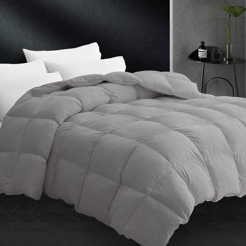 CYMULA Full Size Feather Down Comforter - All Season Dark Grey Duvet Insert, Lightweight Box Stitched, Fluffy Breathable, Ultra Soft Quiet Hotel Style with 8 Tabs(82" x 86")
