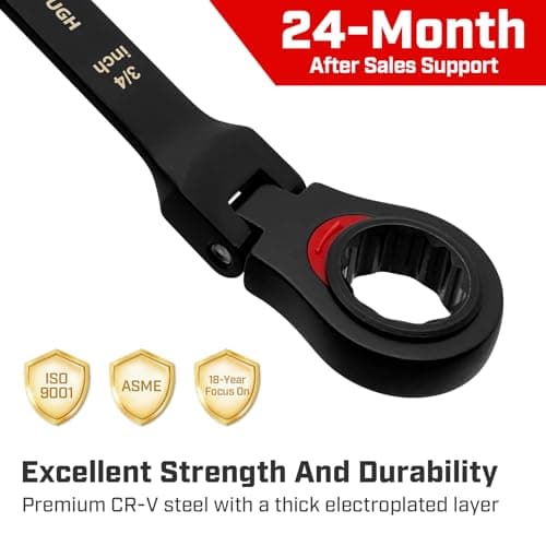 ironcube Black Ratcheting Combination Wrench Set: 11-Piece SAE 1/4–3/4 Inch – 180° Flex Head & 72-Tooth – CR-V Steel – Retro Waxed Canvas Roll for Motorcycle & Automotive Repair Tools 9