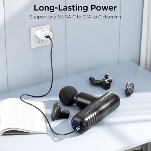 PENJOY Mini Massage Gun, Powerful Handheld Muscle Massager for Muscle Relaxation, Deep Tissue Percussion Small Massage Gun Travel Massager with 4 Massage Heads Silent Brushless Motor, Black 3