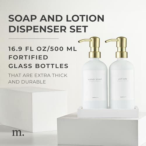 MaisoNovo Soap Dispenser 3-Piece Set | 16.9oz White Bottles with Gold Stainless Steel Pump Core 2