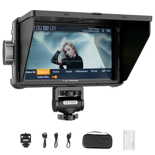 VILTROX 5.5 Inch 1200nits 4Kp30 HDMI Video Field Monitor, 10bit HDR Daylight Viewable 1920 x 1080 Portable Monitor Recorder, Hot Shoe Mount, Battery, Sunshine Hood