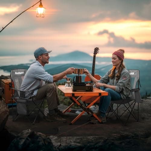 Nazhura 2 Pack Outdoor Camping Chairs Folding/Foldable/Portable with Cooler Pouch, Mesh Backrest and Cup Holder Pocket(Grey, 2 Pack) 8