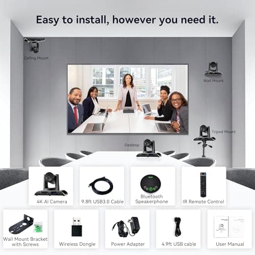 TONGVEO 4K Conference Room Camera System with Gesture Control, AI Auto-Tracking PTZ Camera 5X Digital Zoom with Speakerphone Set 120° Wide-Angle USB3.0 for Remote Meetings Zoom Teams OBS and More 9