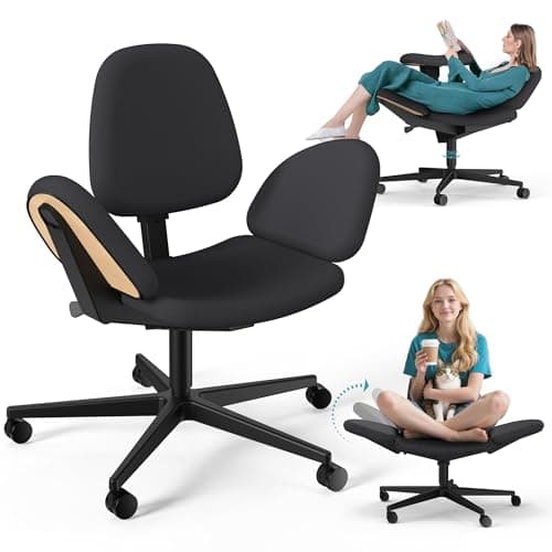 Office Desk Chair Swivel Ergonomic Desk Chair U Shaped High-density Foam Wide Seat with Adjustable Flip-up Backrest and Armrests BIFMA Passed Computer Task Chair for Home Working/Study/Homework Black