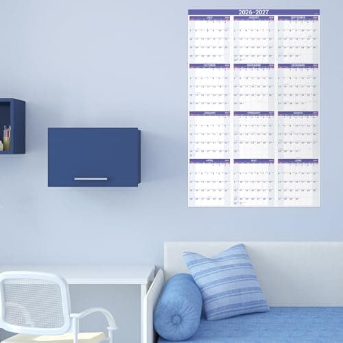 2026-2027 Yearly Wall Calendar - Calendar 2026-2027, July 2026 - June 2027, Large Wall Calendar 26-27, 34.8" x 22.8"(Open), Full Year Calendar Large, One Page Vertical with Round Stickers - Purple 8