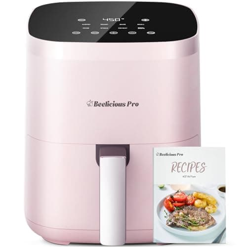 Air Fryer, Beelicious 8-in-1 Smart Compact 4QT Air Fryers, Shake Reminder,450°F Digital Airfryer with Flavor-Lock Tech, Tempered Glass Display, Dishwasher-Safe & Nonstick, Fit for 1-3 People, Pink