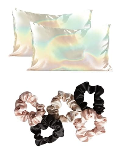 Kitsch Satin Pillowcase - Aura, 2pc & Satin Hair Scrunchies - Assorted, 5pc with Discount