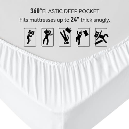 ChiXpace Extra Deep Queen Fitted Sheet - Deep Pocket Single Fitted Sheet Fits 18 inch to 24 inch Mattress, Ultra Soft Bottom Sheet for Queen Size Bed, Bright White, 60" x 80" 6