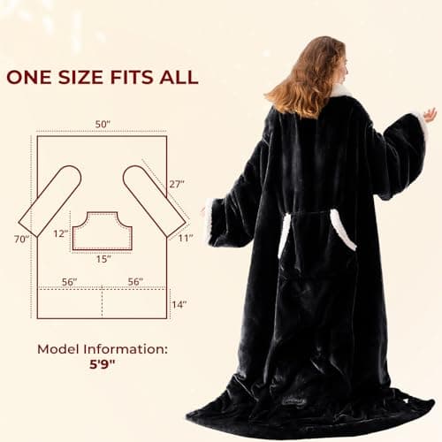 JOLLYVOGUE Wearable Heated Blanket - Heating Electric Blanket with Sleeves & Foot Pocket, Heated Throw for Adult, Birthday Gifts with 7 Heat Settings & fixed 4h Auto Shut-off (50 * 70 Inch, Black) 7