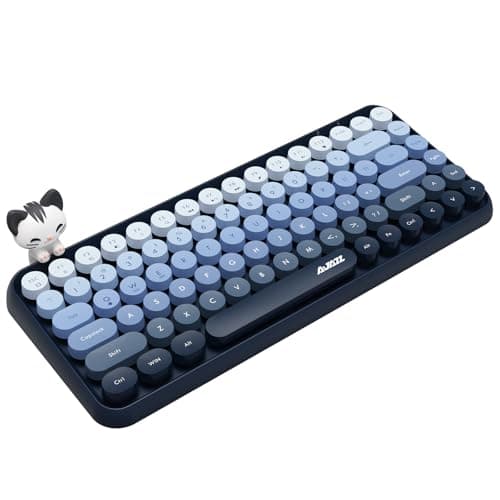 FELICON 308i Wireless Bluetooth Keyboard, Retro Typewriter Design with Gradient Colorful Round Keycaps and Cute Magnetic Cat Doll, 84 Keys, Multi Device Keyboard for iPad/Laptop/PC/Win/Mac(Blue)