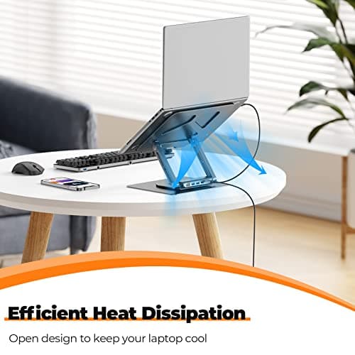 Tobenone Laptop Docking Station Stand for MacBook Pro/Air/Dell/HP/Surface/Lenovo, Mac Docking Station with 4K HDMI, USB 3.0, RJ45, PD 3.0, USB C Laptop Stand Hub for Desk with 360 Rotating Base Grey 8