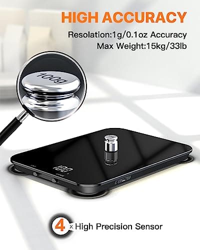 【33 LB & USB Rechargeable】 Digital Kitchen Food Scale Kitchen Scale, Glass Digital Weight Grams and Oz, Baking Cooking, 0.05oz /1 g Precise, 5 Weight Units 5