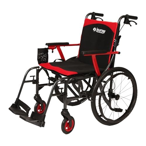 Journey SoLite C2 Ultra Lightweight Wheelchair for Adults & Seniors – Foldable Portable Manual Chair 250 Lb Capacity – Patterned Frame with Red Trim
