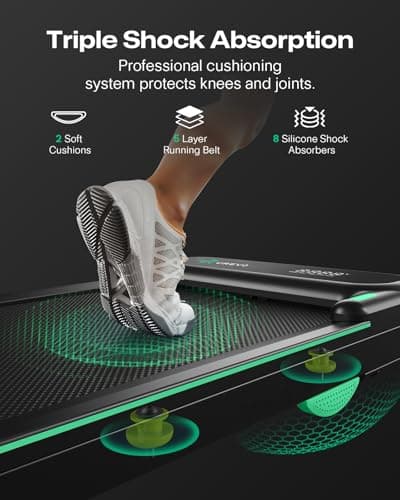 UREVO Strol 2E Smart 2-in-1 Folding Treadmill, Compact Walking Pad with Safety Handle, Plug and Play, Dual LED Display, Workout APP, Walking or Running for Home Office, Remote Included, Flaxen 7