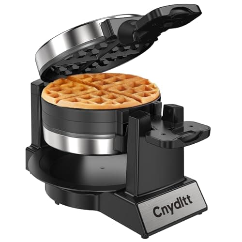 Cnydltt Double Waffle Maker, 1400W Rotating Belgian Waffle Iron with Nonstick Plates, 180° Flip, 8-Slice, Removable Drip Tray, Locking Lid & Cool Touch Handles, Stainless, Black 7