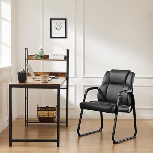Sweetcrispy Waiting Room Chairs Set of 2, Leather Stationary Office Guest Chair No Wheels, Comfy Padded Arms and Seld Base, for Reception Area Conference Room Lobby Home Computer Desk Bedroom Elderly 7