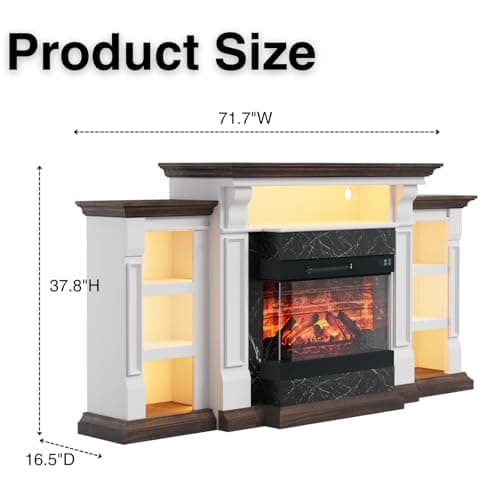 Naice 72" Electric Fireplace with Mantel and Cabinets, Fireplace TV Stand for TVs up to 80", LED Light & Power Outlet, 3-Side Glass Realistic Flame Insert Heater for Living Room Bedroom 7