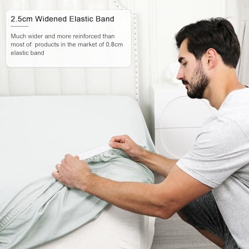 PHF 100% Rayon Derived from Bamboo Fitted Sheet Twin Size, 16" Deep Pocket,2.5cm Wider Strong Elastic Easy Fit, Breathable Silky Soft Skin-Friendly for Hot Sleeper, 39"x 75", Ice Blue, No Pillowcase 7