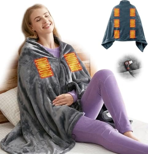 UFVCOV Portable USB Heated Blanket, Wearable Heated Shawl Wrap, Battery Operated Electric Blanket for Office, Rechargeable Heated Lap Blanket Throw, Gift for Women (Battery Not Included)