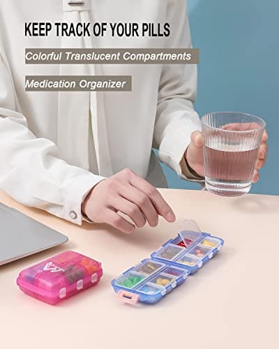 4PS Travel Pill Organizer with 164 Slice Labels，10 Compartments Travel Pill Box Portable Folding Small Pill Case Daily Pill Container Used for Carry Storage Medicine Organizer By M MUchengbao 8