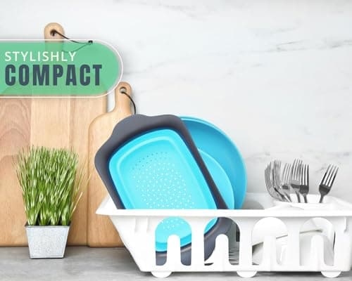 Comfify XL Large Kitchen Strainer - Collapsible Silicone Over - The-Sink Colander with Extendable Handles - Use with Pasta, Fruit, Berries & Veggie - 6 Quart - Blue 9