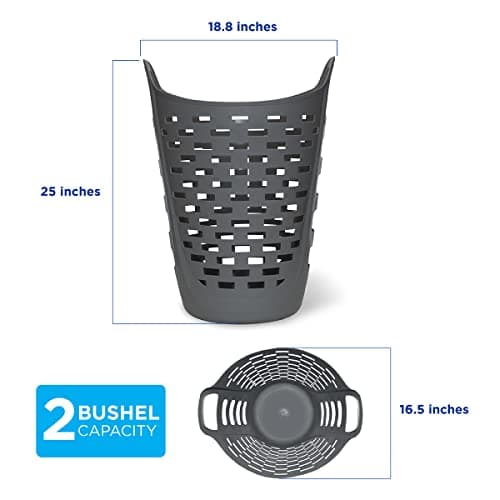Clorox Flexible Laundry Basket - Tall Plastic Hamper for Clothes, Bedroom, and Storage - Portable Round Bin with Carry Handles, 2 Bushel, Grey 5