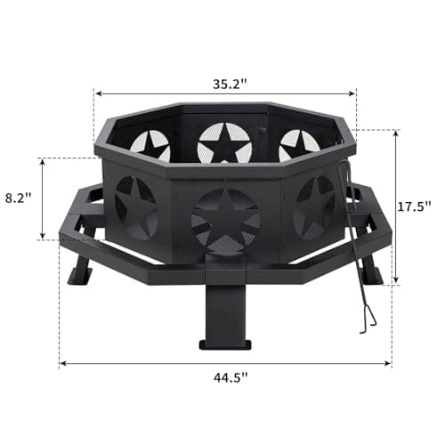 Auhilence 45 inch Large Fire Pit, Outdoor Fire Pit with Heavy Duty Construction, Wood Burning Fire Pits for Outside Octagonal Firepit for Camping, Backyard, Patio, Black 6