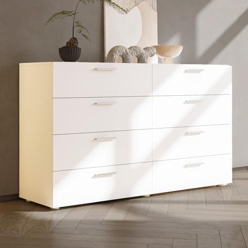 Karl home 8 Drawer Dresser, Wood White Vanity Drawer Cabinet, Bedroom Storage Cabinet TV Stand, Large Dresser Storage Chest with Deep Drawers, Bedroom Furniture，55.1 * 31.5 * 15.7 inches