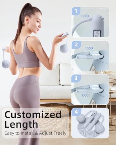 YOTTOY Cordless Jump Rope with Counter - Ropeless Jump Rope 2 In 1 with Large Cordless Ball-Weighted for Women with LCD Display (Blue) 7