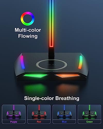 New Bee RGB Headphone Stand with 2 USB-C & 1 USB Charging Ports, Desk Gaming Headset Holder with 7 Light Modes and Non-Slip Rubber Base Suitable for All Earphone Accessories 2