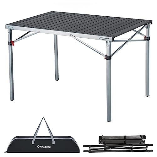 KingCamp Aluminum Folding Camping Table, 42.1" Foldable Lightweight Roll Up Camp Table Heavy Duty 2-6 People Portable Table for Camping Picnic BBQ RV, Indoor & Outdoor, Silver Black