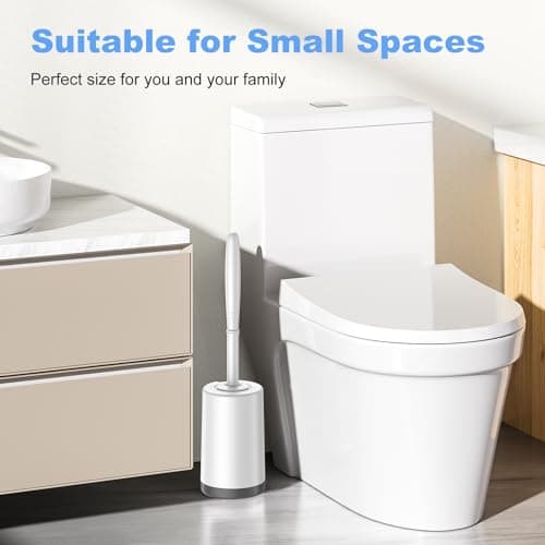 HAMITOR Toilet Bowl Brush Holder Set: Curved Design with Holder for Deep Cleaning Under Rim - Compact Hidden Scrubber for Small Space - Modern RV Bathroom Accessories - White 1 Pack 6