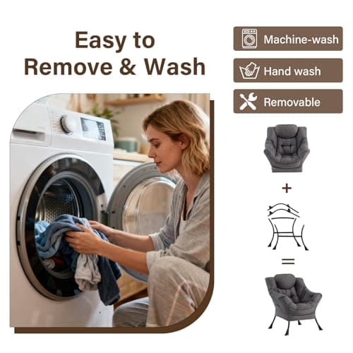 Welnow Lazy Chair with Ottoman, Modern Accent Chair with Armrests and a Side Pocket, Leisure Sofa Armchair, Reading Armchair with Footrest for Small Space, Dark Grey 6