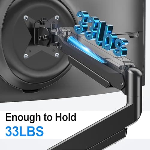 ErgoFocus Single Monitor Desk Mount for Max 49", Premium Arm Hold up to 33lbs Ultrawide Computer Screens, Full Motion Gas Spring Heavy Duty Adjustable VESA 75x75/100x100mm 5