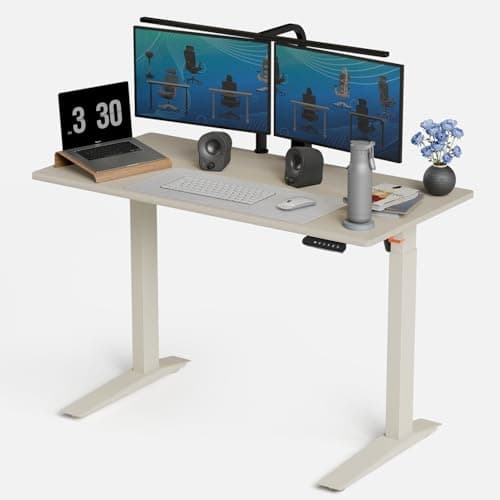 Autonomous Beige Electric Standing Desk 5 48×24 Inches, Adjustable Height Desk Stand Up Desk, Sit Stand 3 Memory Presets, Cable Tray for Home Office & Computer Workstation