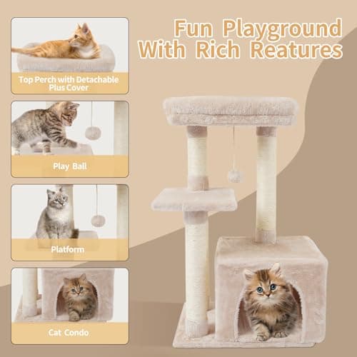 FISH&NAP Cute Cat Tree Kitten Cat Tower for Indoor Cat Condo Sisal Scratching Posts with Jump Platform Cat Furniture Activity Center Play House Beige 5