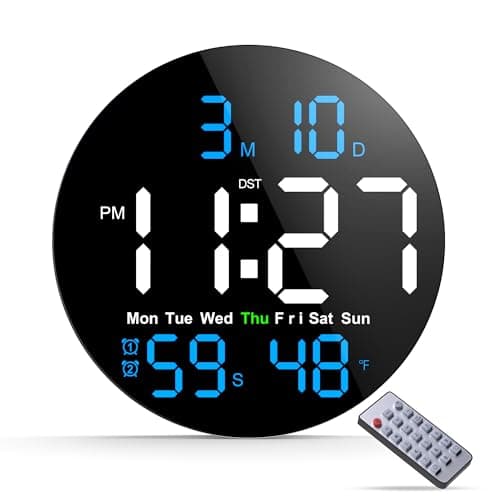 ANALOI Digital Wall Clock, 10 in Wall Clock with Large LED Display Seconds Display One Button DST Muteable Button Auto Brightness, Large Digital Wall Clock for Living Room, Classroom, Bedroom, Office