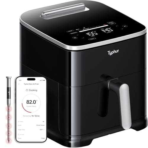 Typhur Sync 8QT AI Smart Air Fryer with Built-in Wireless Meat Thermometer, 9-in-1 XL Non Toxic Ceramic Airfryer, 450°F Max, Cooks 6lb Whole Chicken, Quiet & Dishwasher Safe, 120V