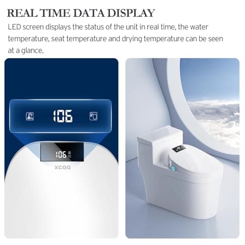 XCQQ Electric Bidet Toilet Seat with Remote Control, Heated Toilet Seat, Instant Warm Water, Warm Air Dryer, Rear Feminine and Oscillating Washing, Night Light, Slow Close Lid, LED Display - Elongated 5