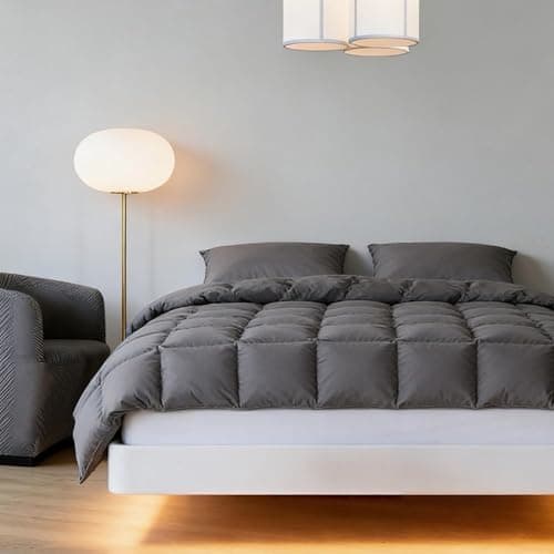 Grey Feather Down Comforter King Size,100% Organic Blended Cotton Fabric Cover,Ultra Soft Comforter High Fill Power Comforters, All Season Hotel Collection Fully Duvet Insert, 8 Corner & Center Loops