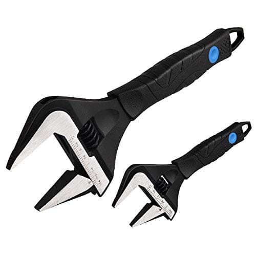MAXPOWER 6 10-inch Wide Jaw Adjustable Wrench, Jaw Capacity 1.34" and 2", with Kitbag Stubby Wrenches for Plumbing, Cr-V Steel, Soft Grips, SAE and Metric Scale, 2-pieces Wrench set for Plumbers