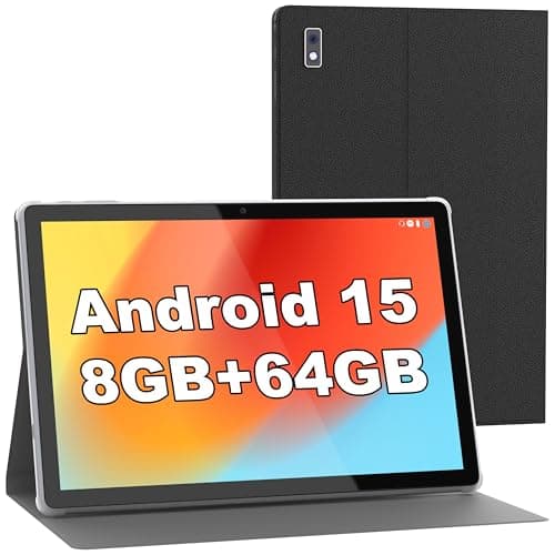 BYYBUO Android 15 Tablet,10.1 inch Tablet with Case,8GB RAM 64GB ROM Quad-Core Processor 5000mAh Battery, 1280x800 IPS FHD Touchscreen 5MP+8MP Camera, Bluetooth,WiFi,Metal Body, SMARTPAD A10_L