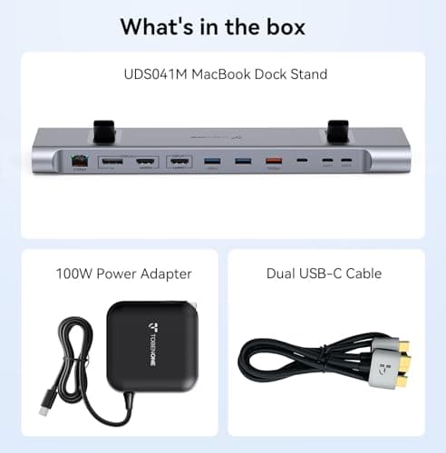 TobenONE MacBook Docking Station Dual 4K@60Hz Monitor, 16-in-2 USB C Docking Station Stand with 2.5Gbps Ethernet,100W GaN Power Supply, 2 HDMI&DP, 5 USB Ports 9